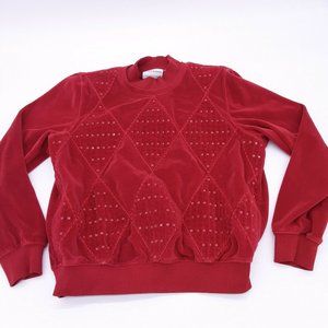 Vintage Alfred Dunner red Velour Sweatshirt Women's Sz Petite Medium grannycore
